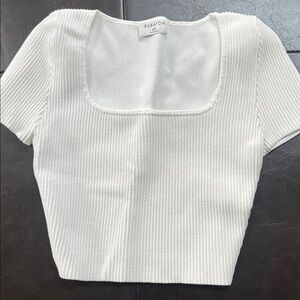 Babaton Cream Ribbed Short Sleeve Top